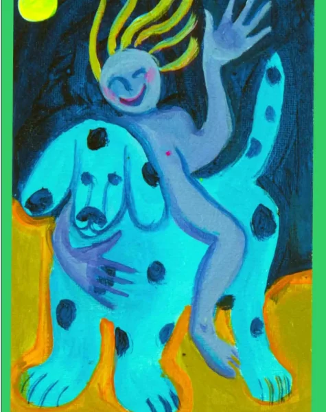 Dog Rider Moon 5” x 7” - $50.00